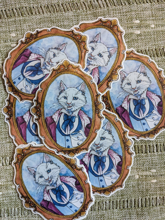 White Cat Gentlemanly Pawtrait Sticker