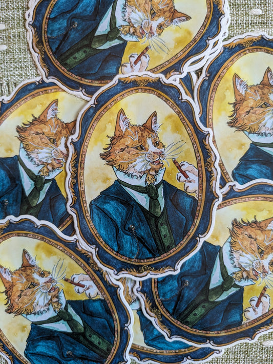 Ginger Cat Gentlemanly Pawtrait Sticker