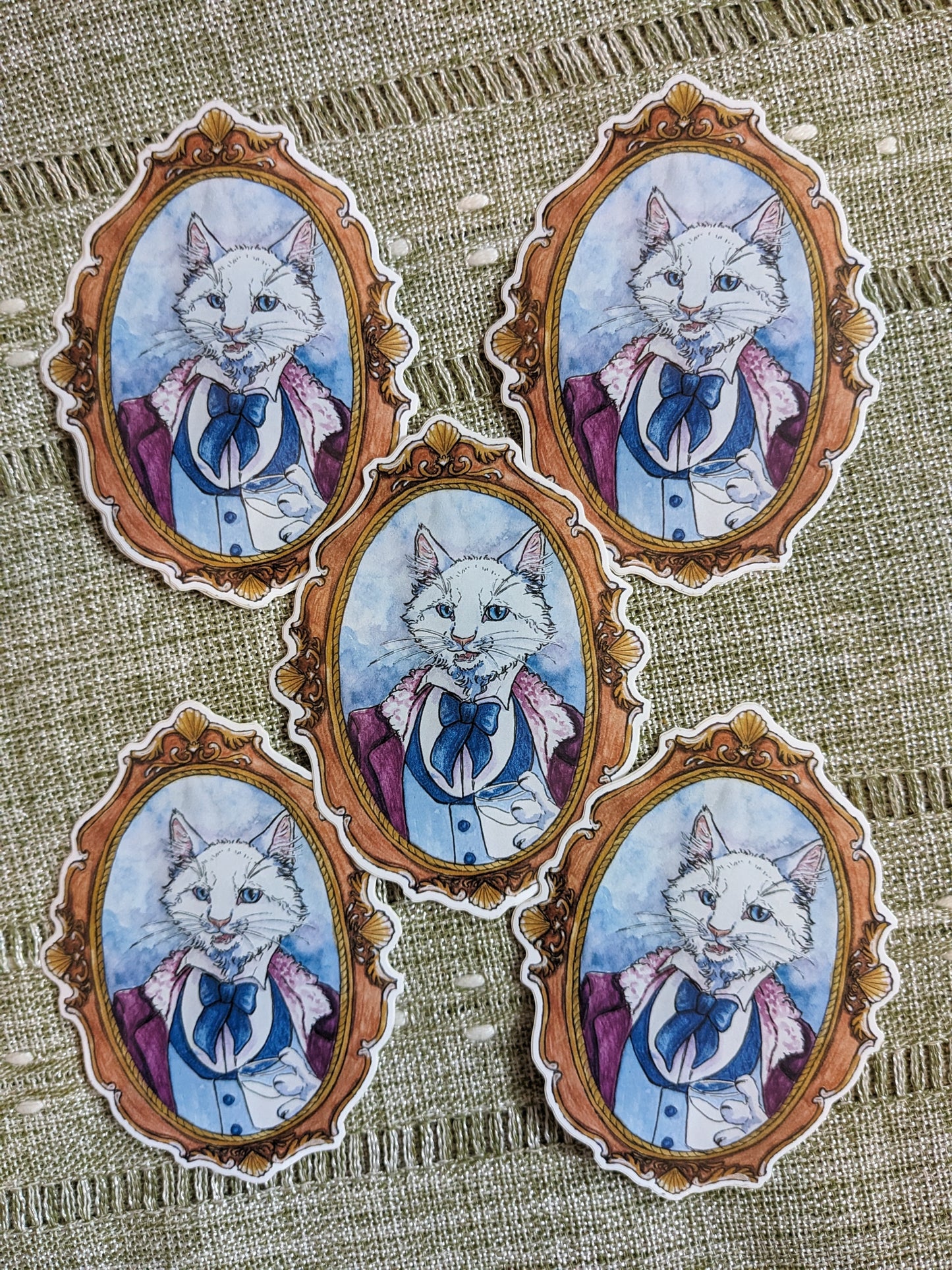 White Cat Gentlemanly Pawtrait Sticker