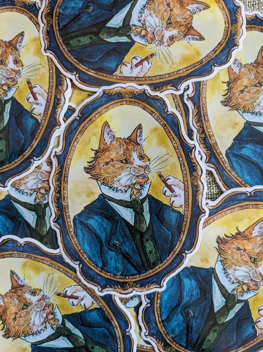 Ginger Cat Gentlemanly Pawtrait Sticker